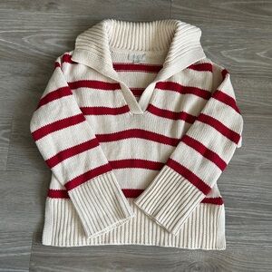 LOFT red and cream striped knit sweater
